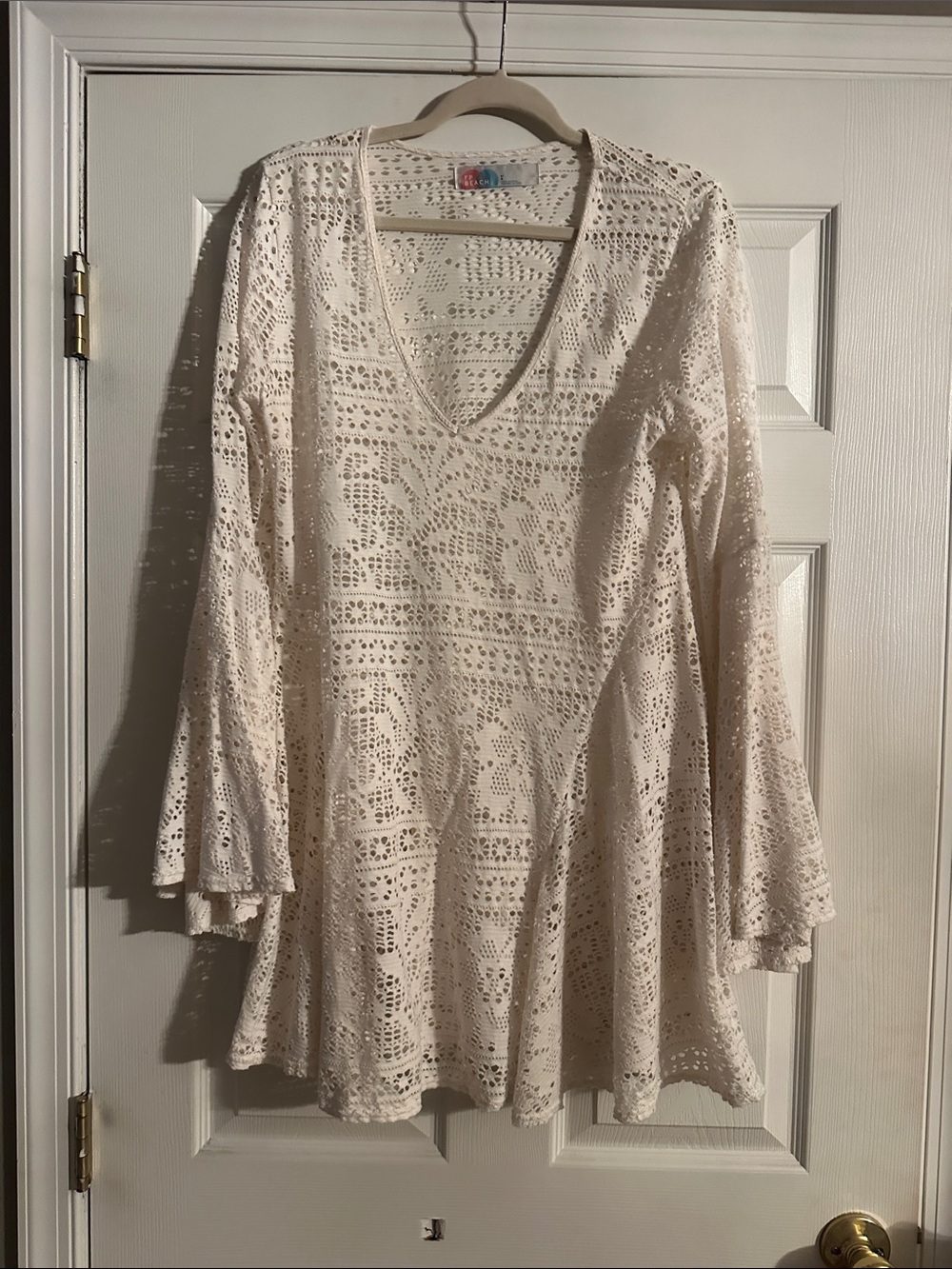 Free People Cream Crochet V-Neck Bell Sleeve Tunic